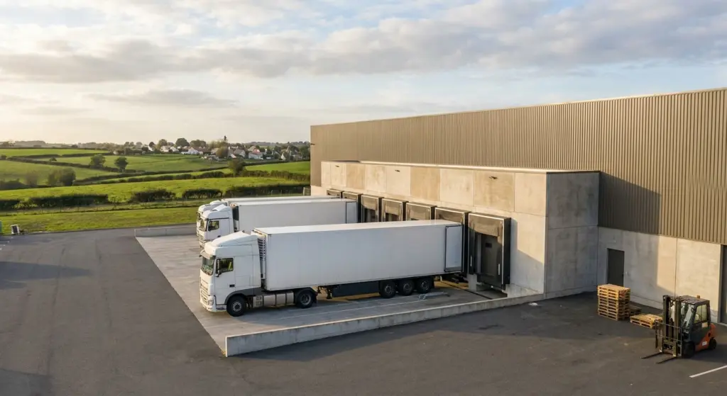entrepôt et camions d'un prestataire logistique en Vendée