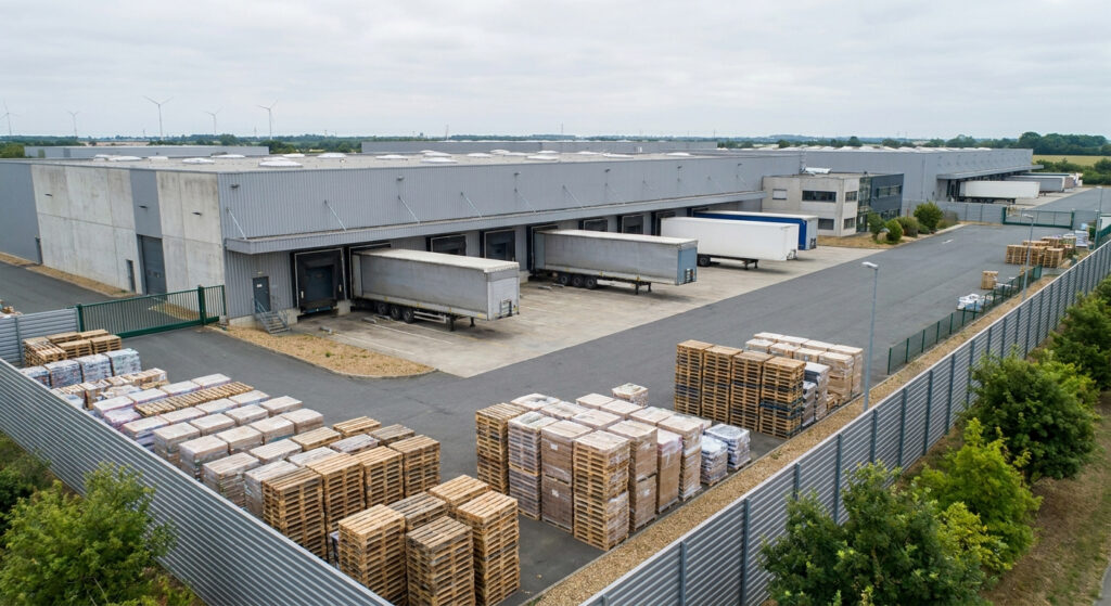 entrepôt de stockage logistique moderne en Vendée avec quais de chargement